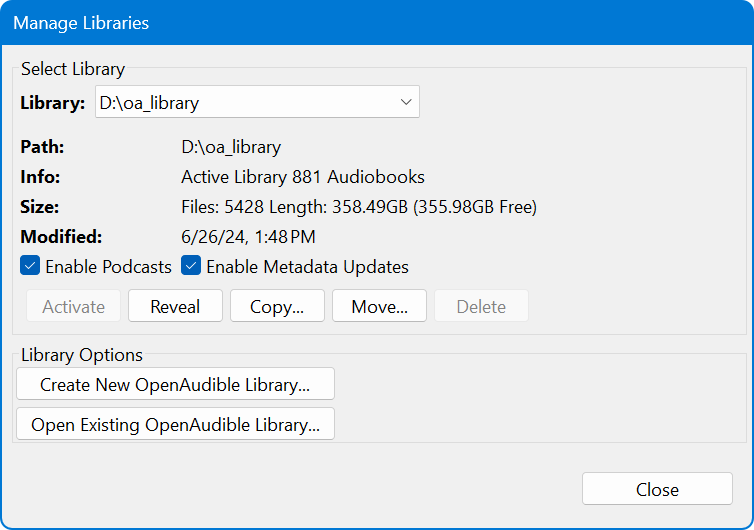 manage libraries dialog